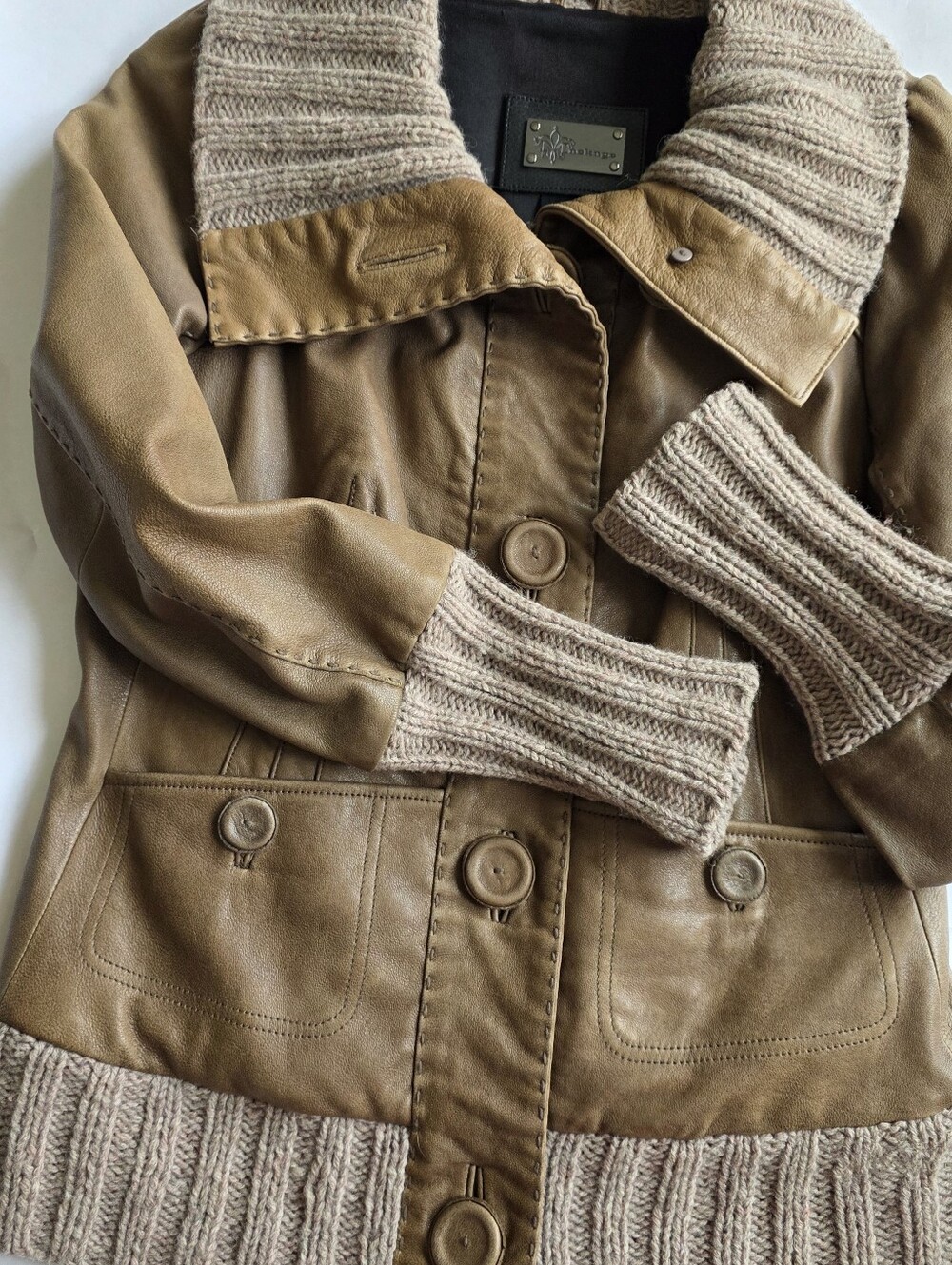 Mackage Genuine Lamb Leather Jacket with Knit Wool Trim Size L